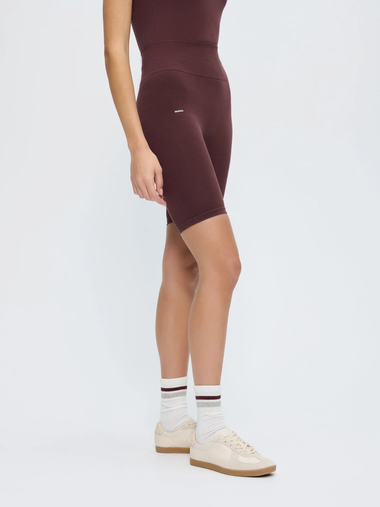 Womens Cotton-Stretch Cycle Shorts—Chestnut Maroon - Image 3