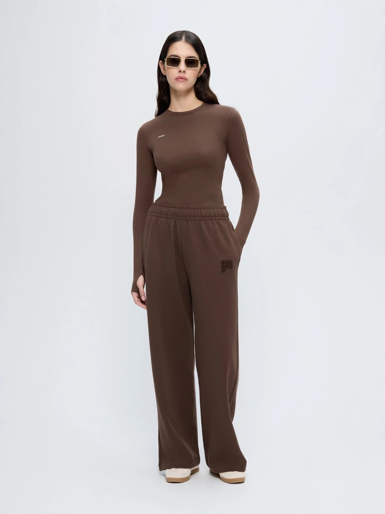 Womens Cotton-Stretch Long-Sleeved Top—Mahogany Brown - Image 3