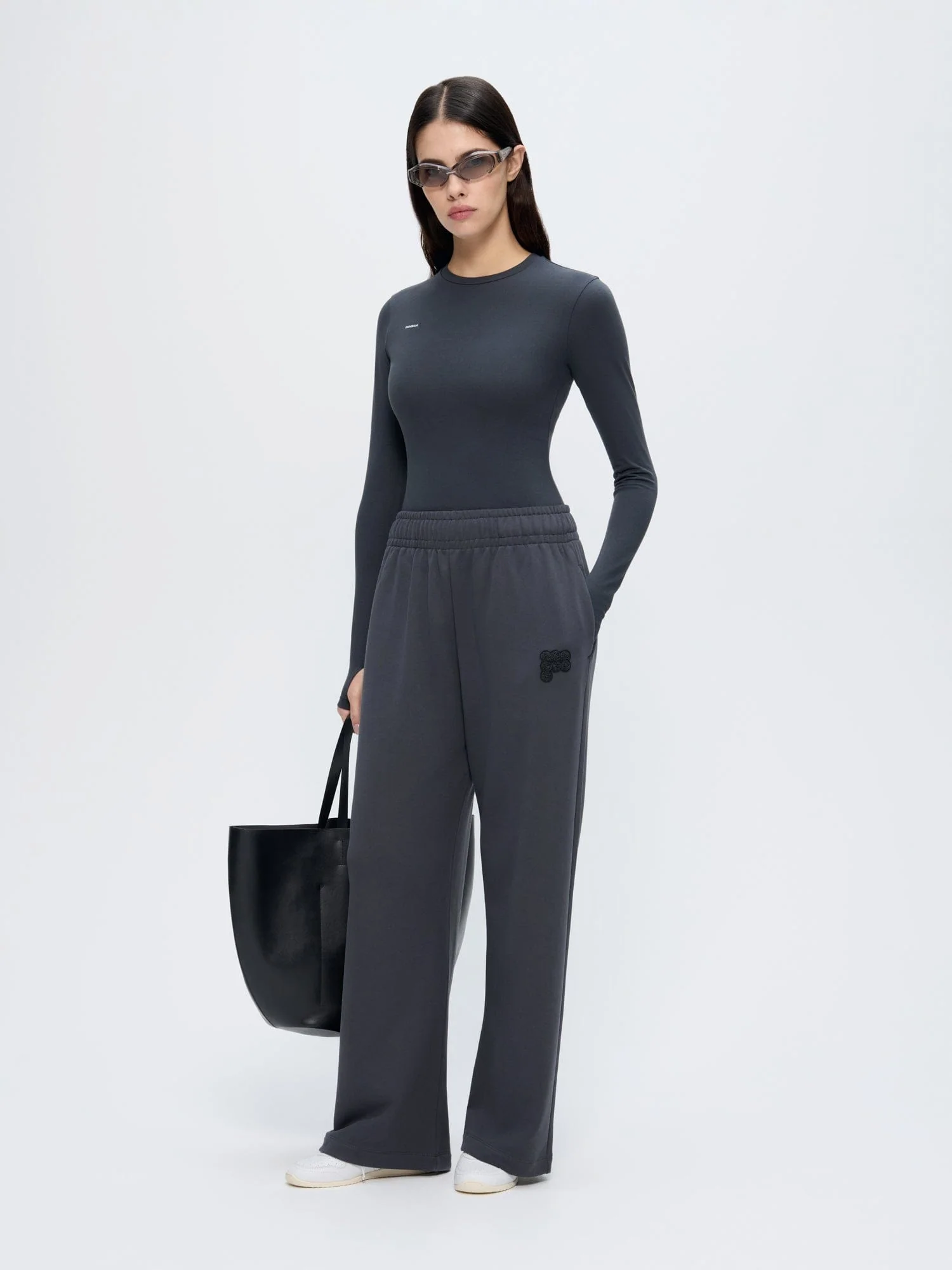 Womens Cotton-Stretch Long-Sleeved Top—Smoked Black - Image 3