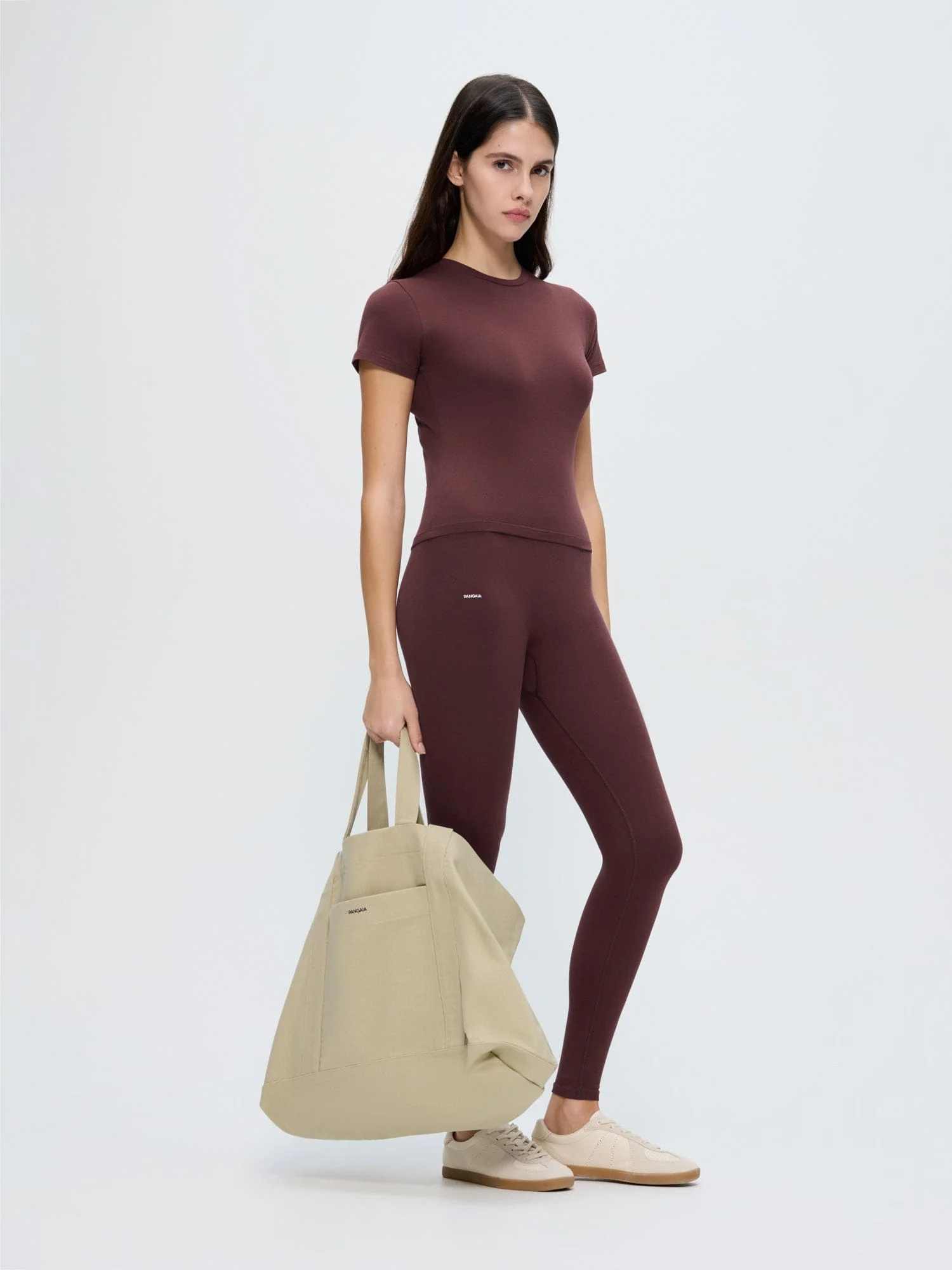 Womens Cotton-Stretch Slim T-Shirt—Chestnut Maroon - Image 3