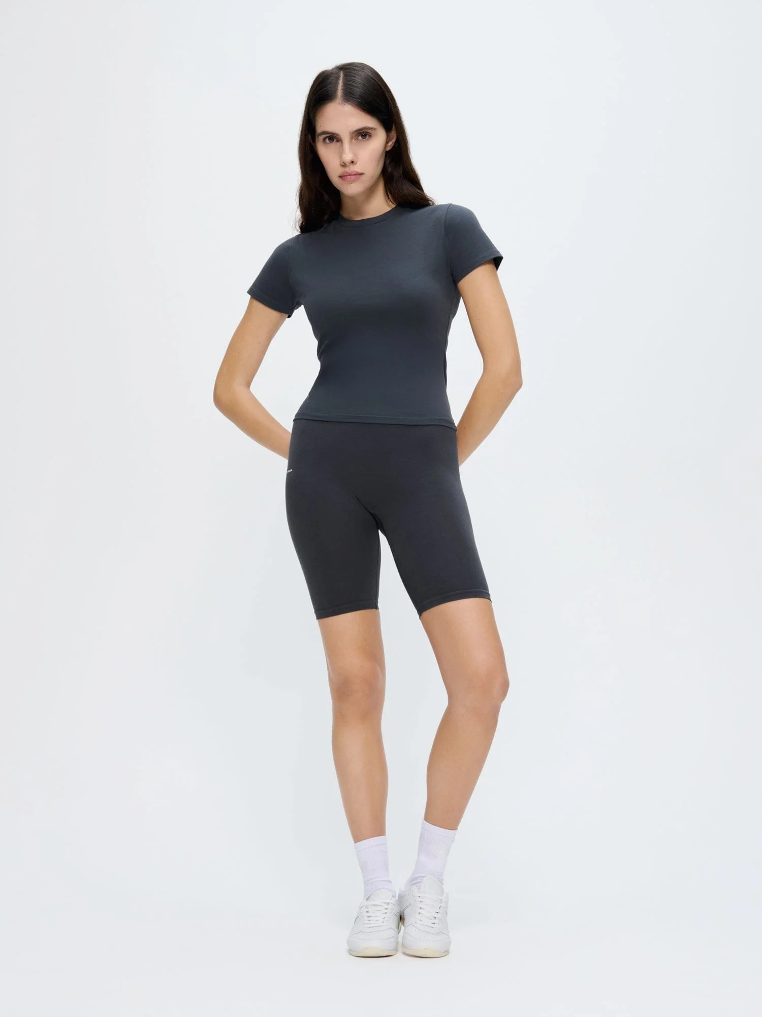 Womens Cotton-Stretch Slim T-Shirt—Smoked Black - Image 3