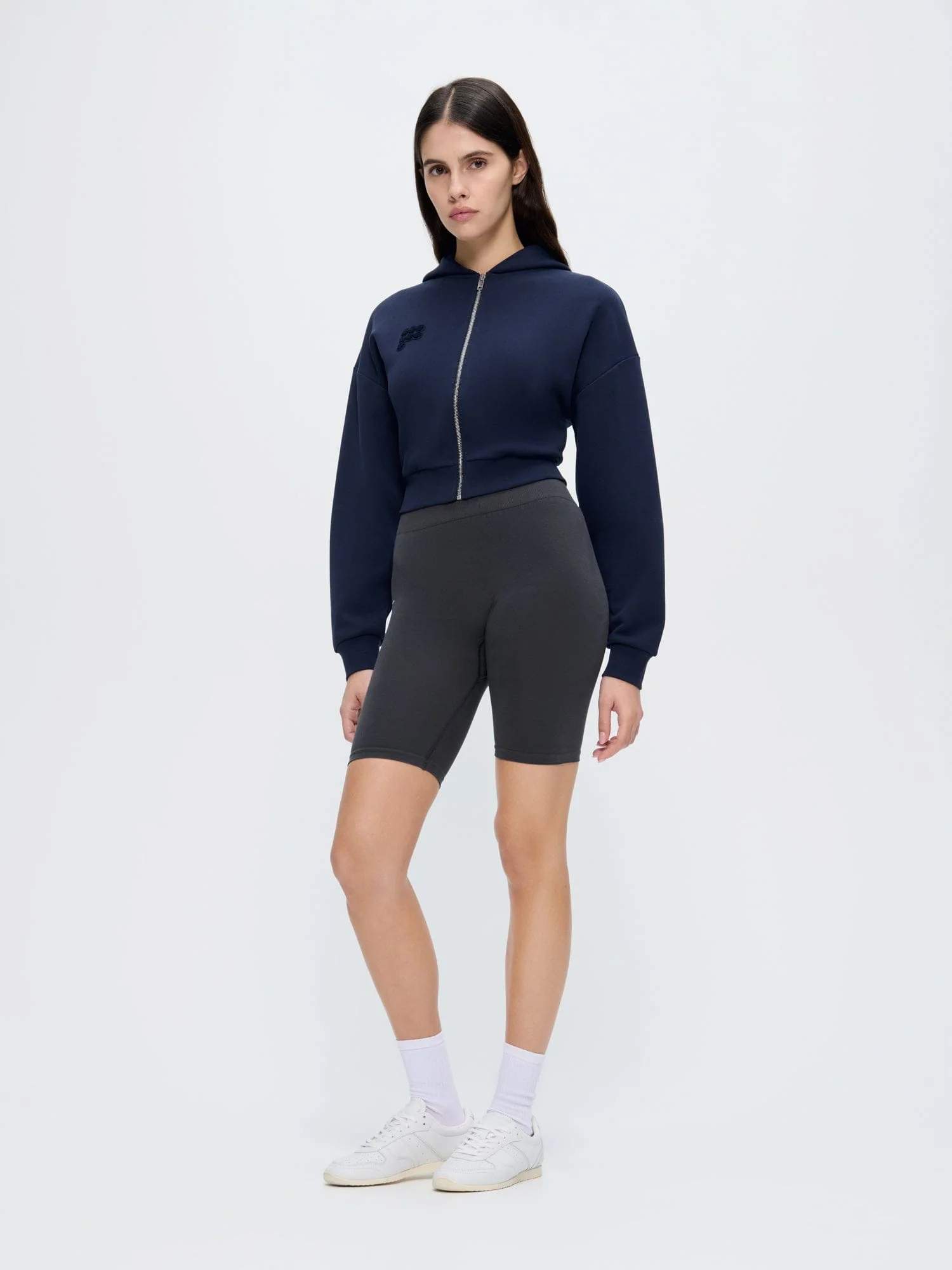 Womens Cropped Zip Up Hoodie—Midnight Navy - Image 3