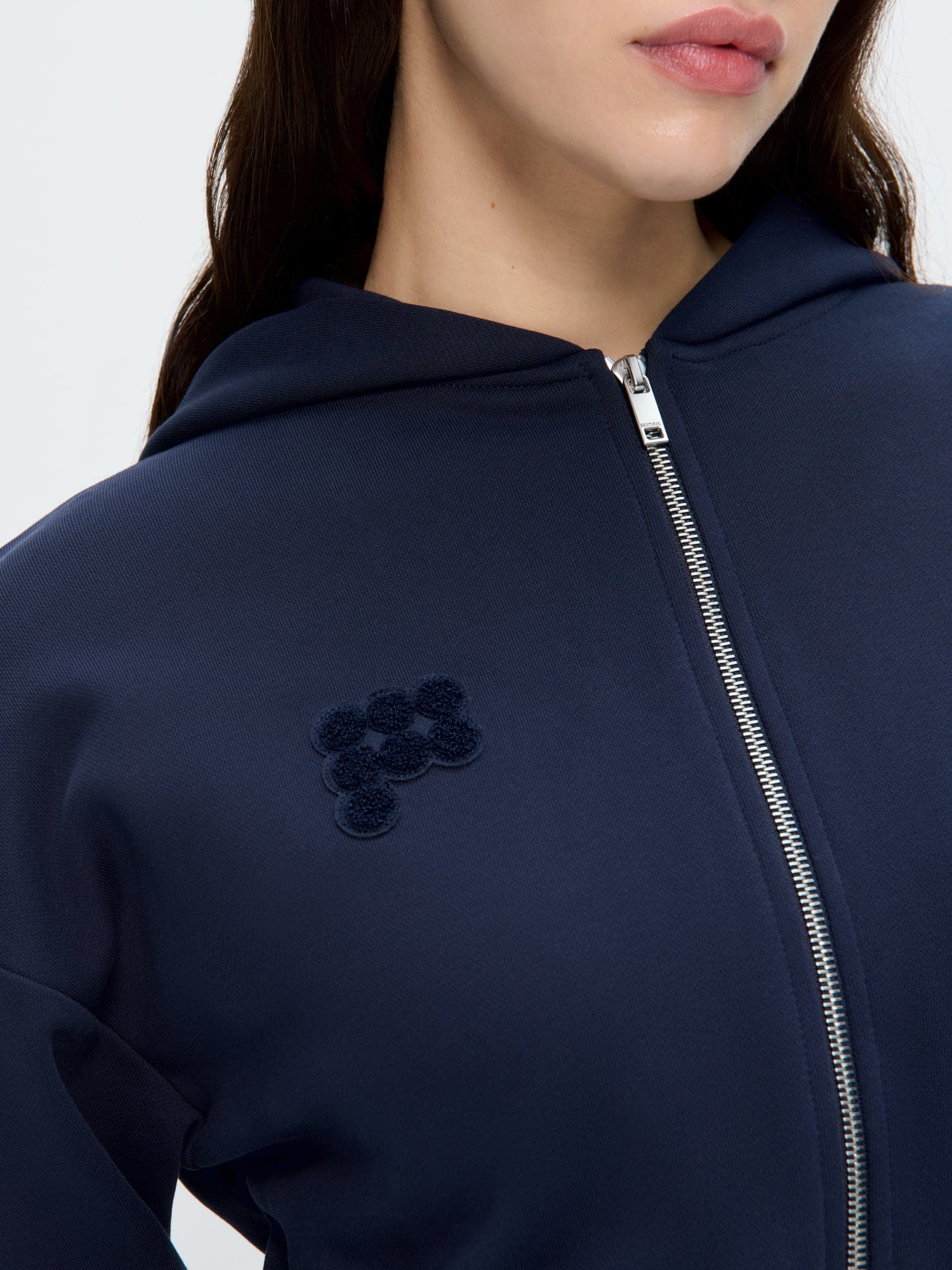 Womens Cropped Zip Up Hoodie—Midnight Navy - Image 4