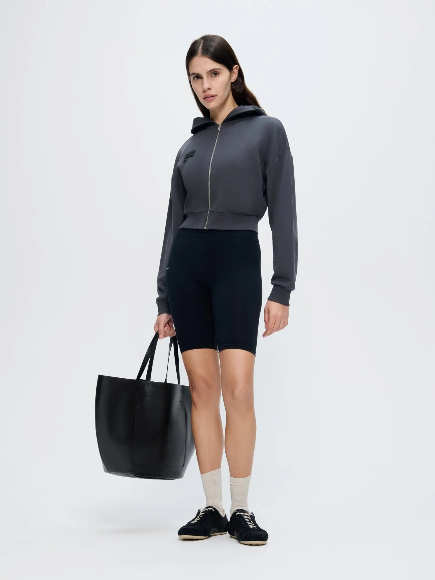 Womens Cropped Zip Up Hoodie—Smoked Black - Image 3