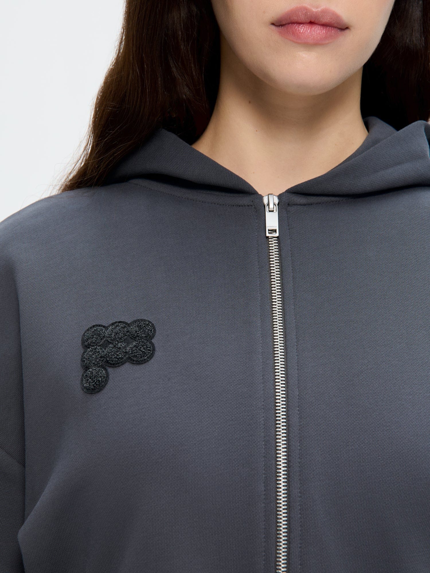 Womens Cropped Zip Up Hoodie—Smoked Black - Image 4
