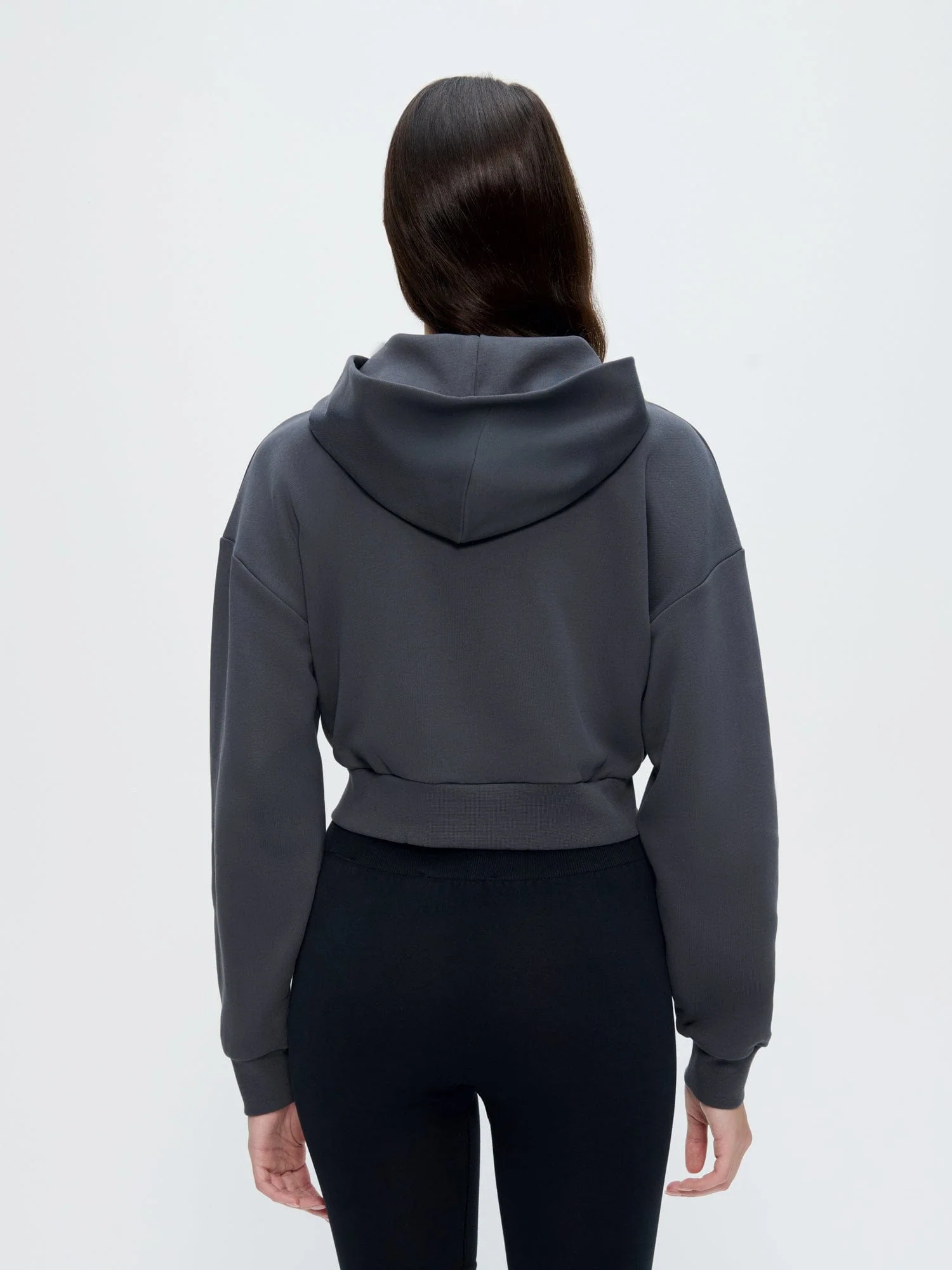 Womens Cropped Zip Up Hoodie—Smoked Black - Image 5