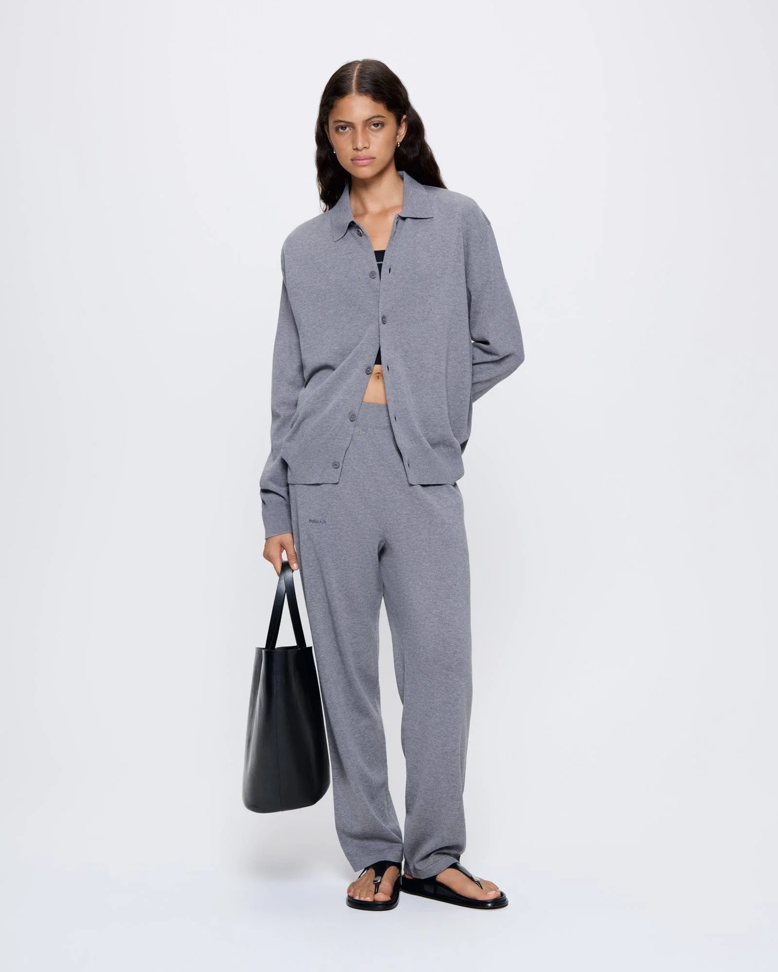 Womens DNA Knitted Collared Shirt—grey marl - Image 3