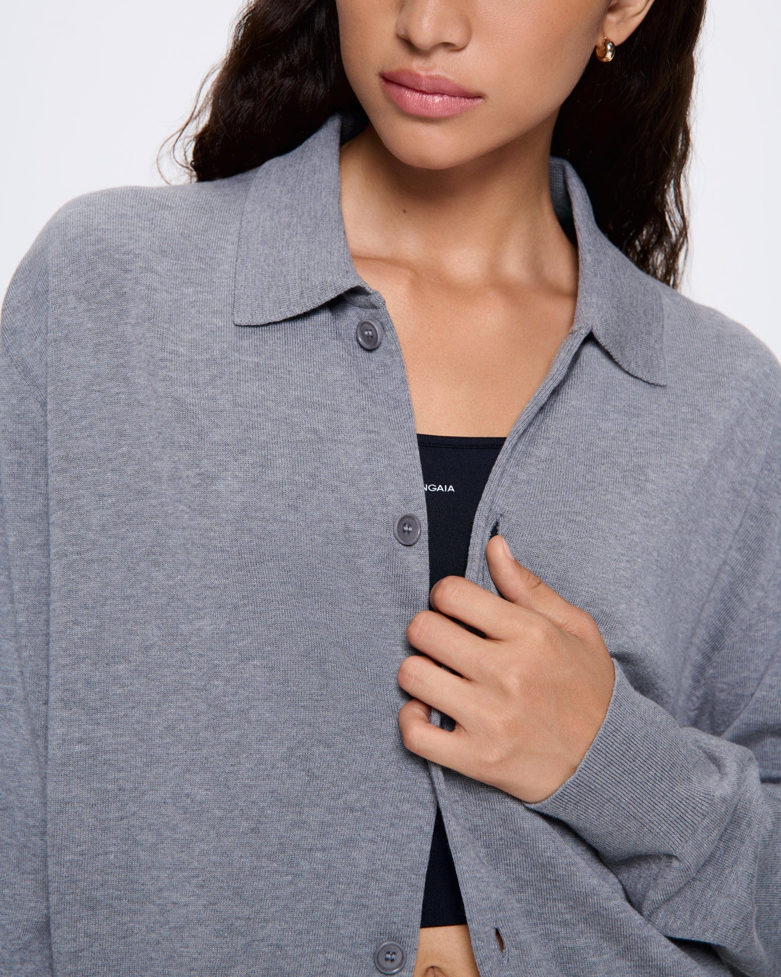 Womens DNA Knitted Collared Shirt—grey marl - Image 4