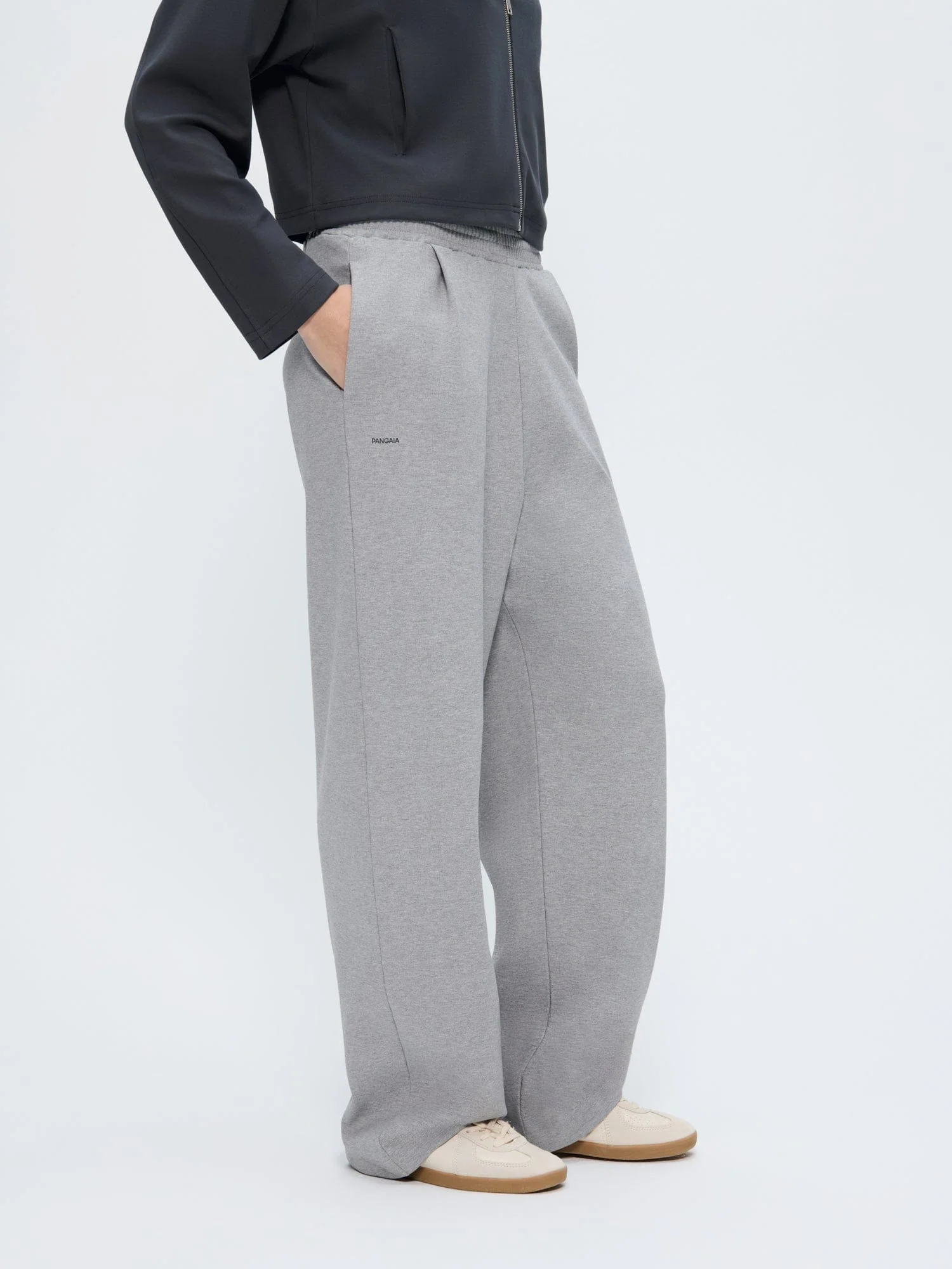Womens Double Jersey Pleated Trousers—Grey Marl - Image 3