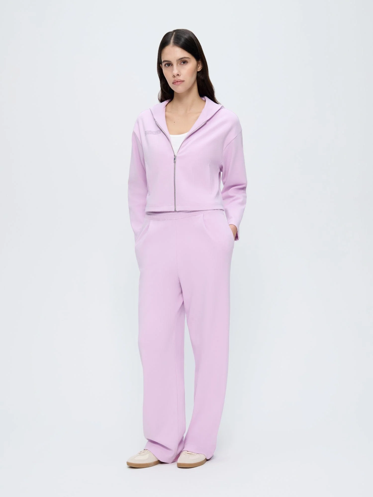 Womens Double Jersey Cropped Zip Up Hoodie—Crocus Purple - Image 3