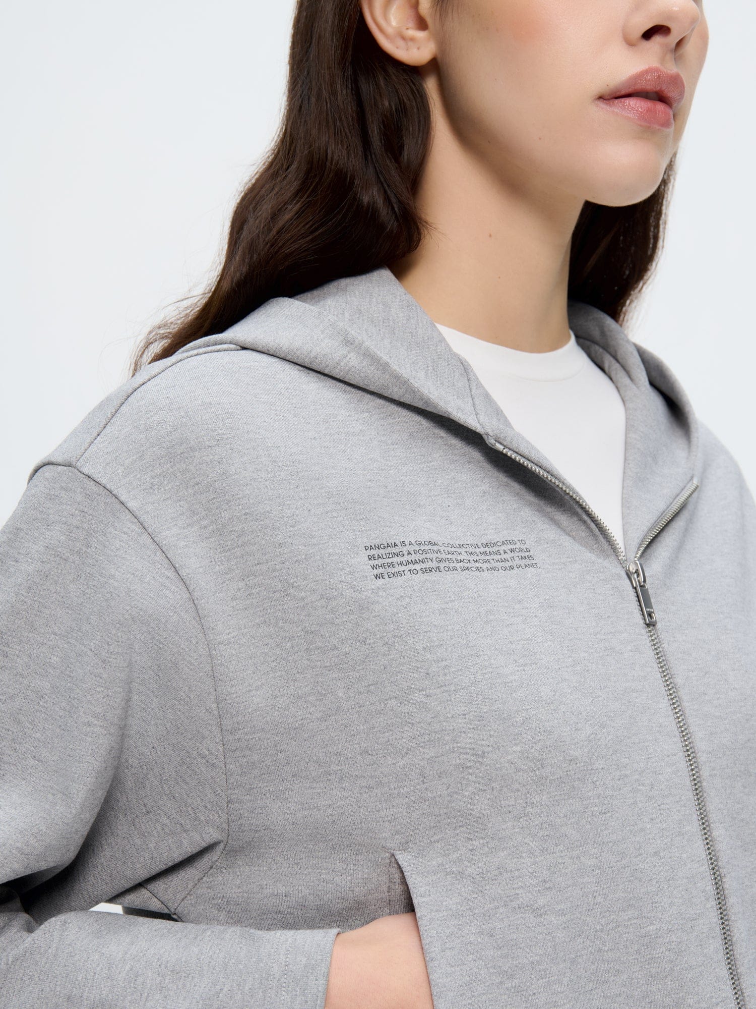 Womens Double Jersey Cropped Zip Up Hoodie—Grey Marl - Image 4