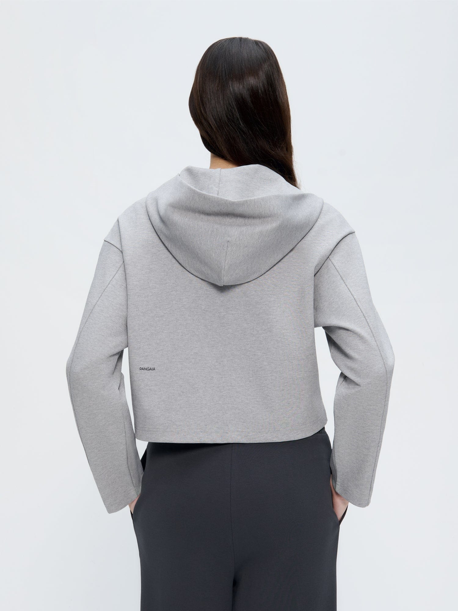 Womens Double Jersey Cropped Zip Up Hoodie—Grey Marl - Image 5