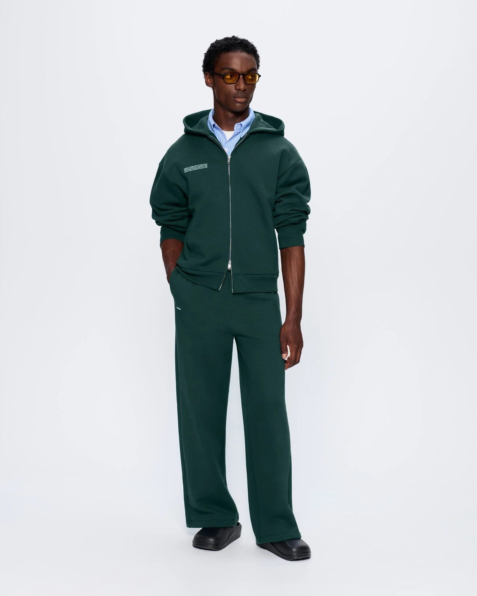 Mens 365 Heavyweight Two-Way Zip-Through Hoodie—Foliage Green - Image 3
