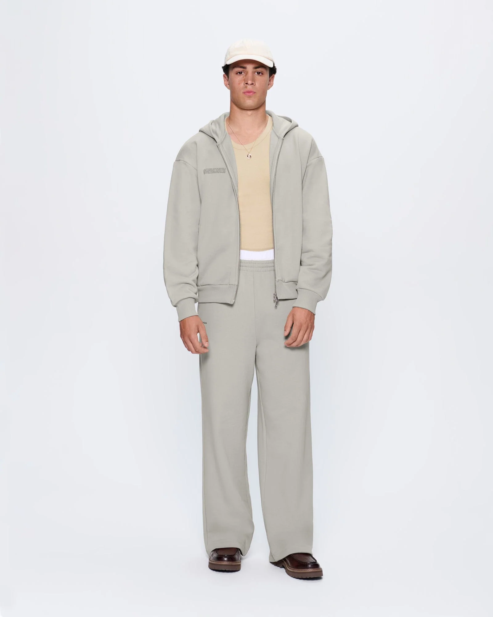 Mens 365 Heavyweight Two-Way Zip-Through Hoodie—Stone - Image 3